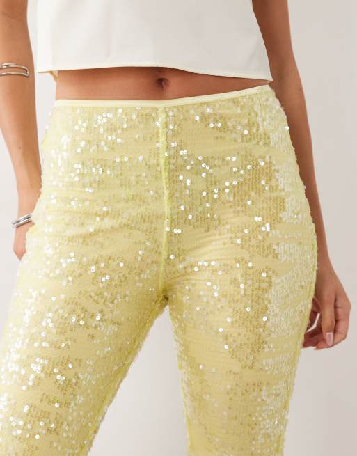 ASOS DESIGN sequined capri pants in yellow, 4 of 5