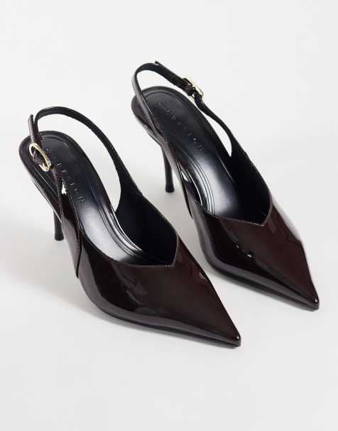 ASOS DESIGN Serena czółenka slingback na szpilce w lakierowanym brązie - view 1