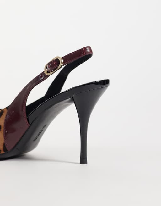 ASOS DESIGN Serena escarpins slingback à talons aiguilles en imprimé léopard et bordeaux en suédine, 4 de 4
