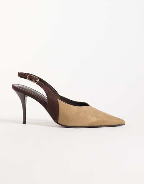 ASOS DESIGN Serena slingback-stilettklackar i sand och choklad - view 1