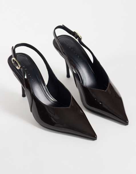 ASOS DESIGN Serena slingback stiletto hakken in chocoladebruin lakleer - view 1