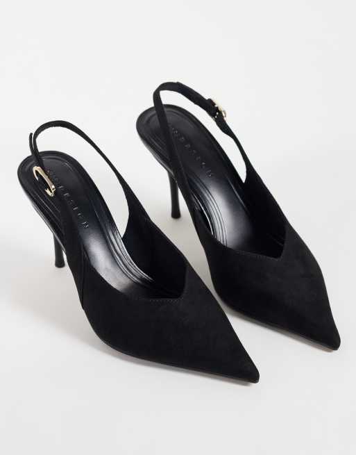ASOS DESIGN Serena slingback stiletto heels in black suedette, 2 of 4