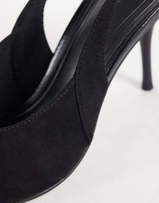 ASOS DESIGN Serena slingback stiletto heels in black suedette, 3 of 4