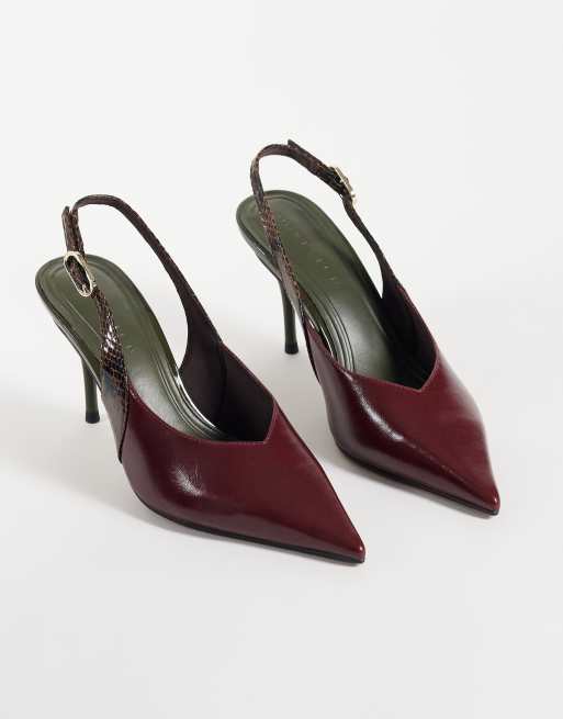 ASOS DESIGN Serena slingback stiletto heels in burgundy mix, 2 of 4
