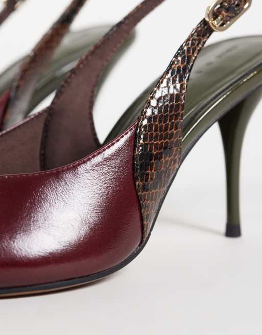 ASOS DESIGN Serena slingback stiletto heels in burgundy mix, 3 of 4