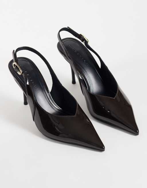 ASOS DESIGN Serena slingback stiletto heels in chocolate patent, 2 of 4