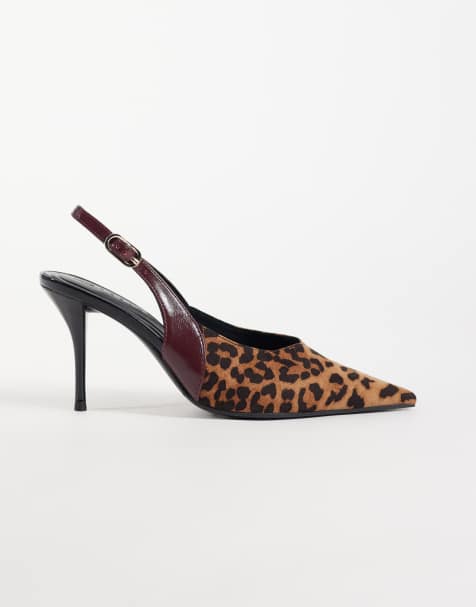 ASOS DESIGN Serena slingback stiletto heels in leopard and burgundy suedette - view 1