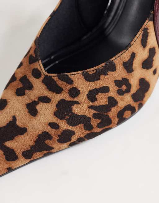 ASOS DESIGN Serena slingback stiletto heels in leopard and burgundy suedette, 3 of 4