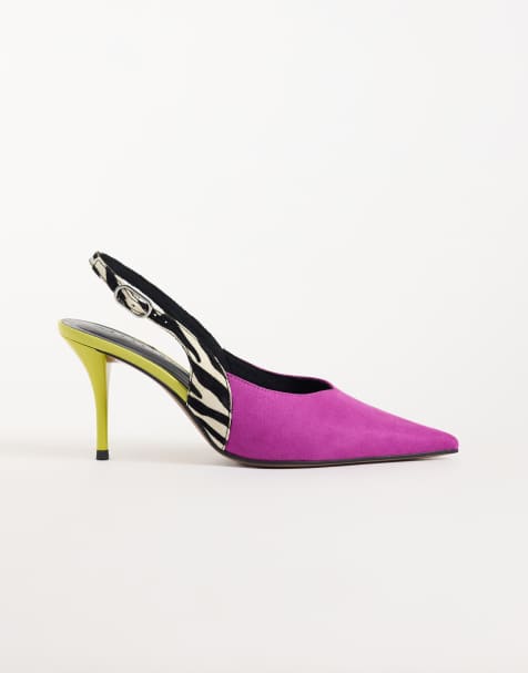 ASOS DESIGN Serena slingback stiletto heels in purple, lime & zebra - view 1