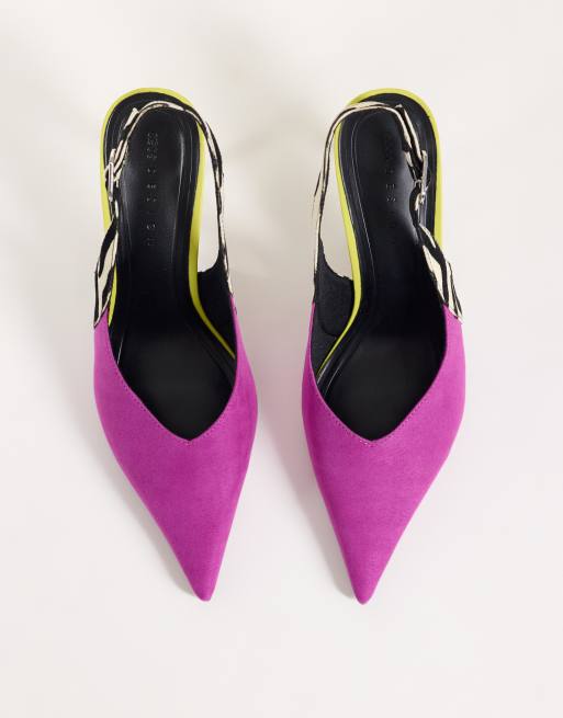 ASOS DESIGN Serena slingback stiletto heels in purple, lime & zebra, 2 of 4