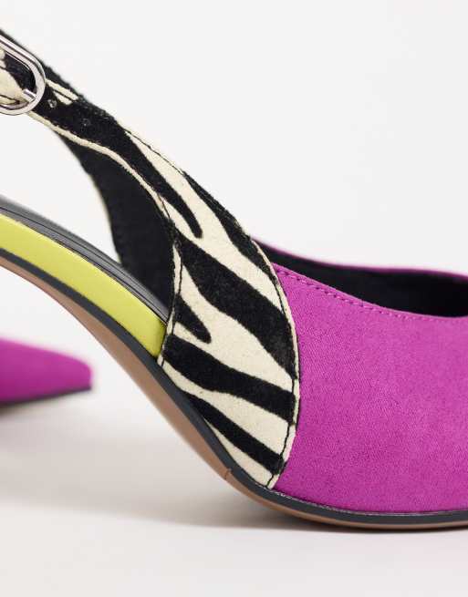 ASOS DESIGN Serena slingback stiletto heels in purple, lime & zebra, 4 of 4