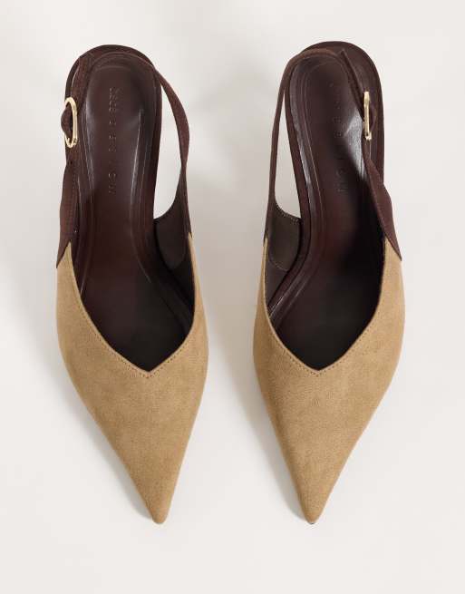 ASOS DESIGN Serena slingback stiletto heels in sand and chocolate, 2 of 4