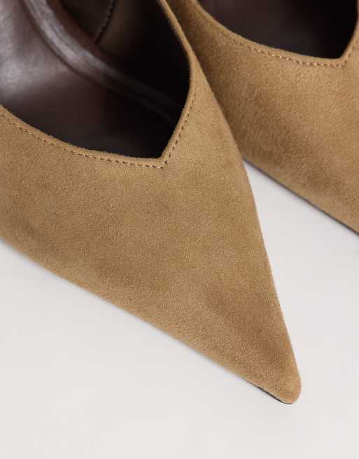 ASOS DESIGN Serena slingback stiletto heels in sand and chocolate, 3 of 4