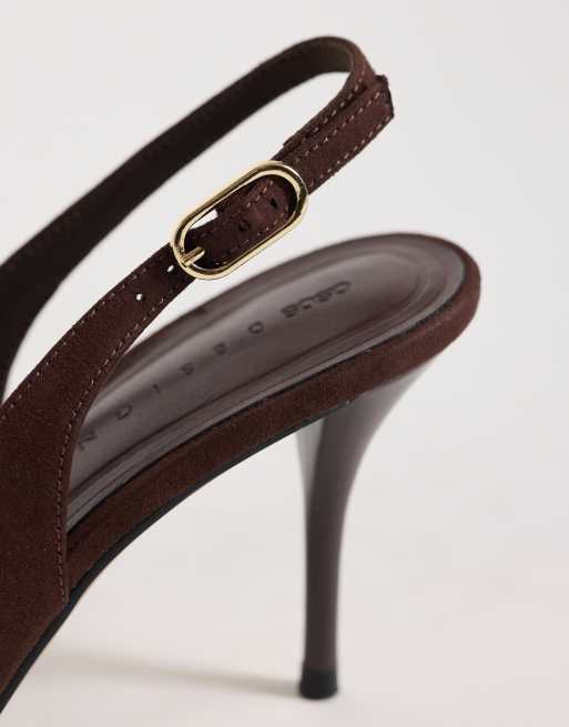 ASOS DESIGN Serena slingback stiletto heels in sand and chocolate, 4 of 4