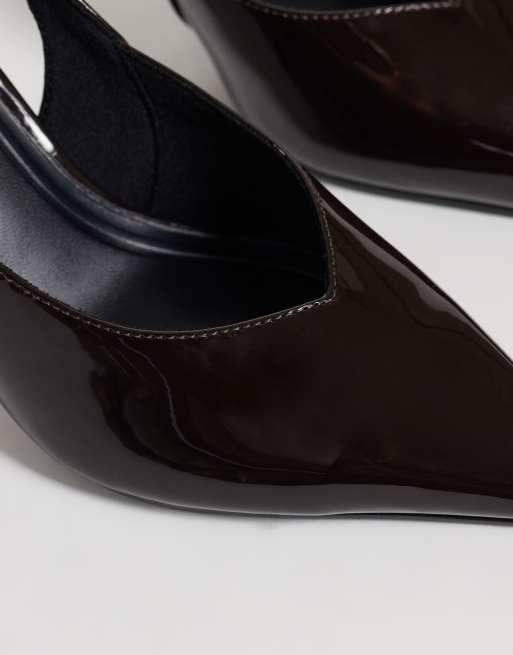 ASOS DESIGN Serena Slingback-Stilettos in Schokobraun Lack, 3 von 4