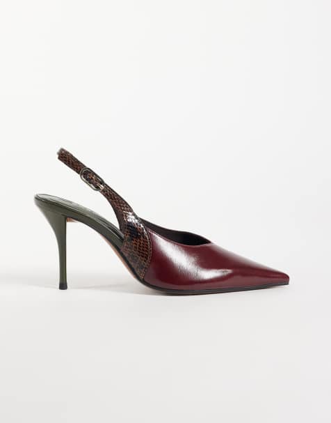 ASOS DESIGN Serena - zapatos de tacón slingback de aguja en mezcla burdeos - view 1