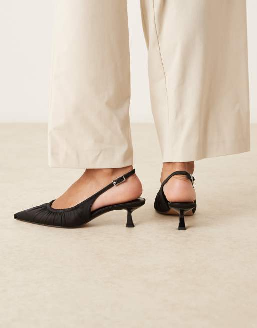 ASOS DESIGN Serenity ruched slingback kitten heel shoes in black, 4 of 4