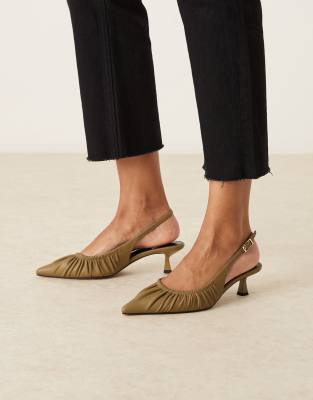  Serenity ruched slingback kitten heel shoes in khaki