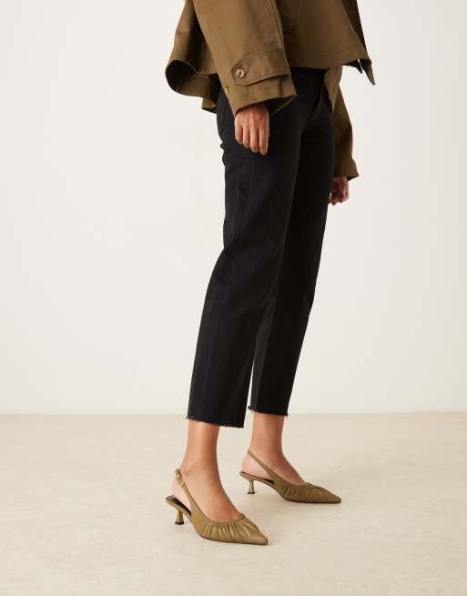 ASOS DESIGN Serenity ruched slingback kitten heel shoes in khaki, 2 of 4