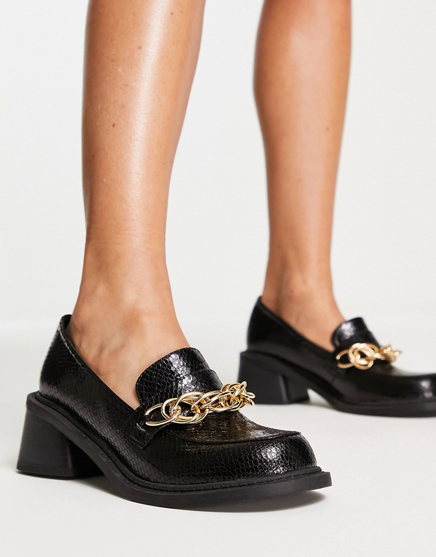 Asos Design Sergio Mid Heeled Loafers With Chain In Black