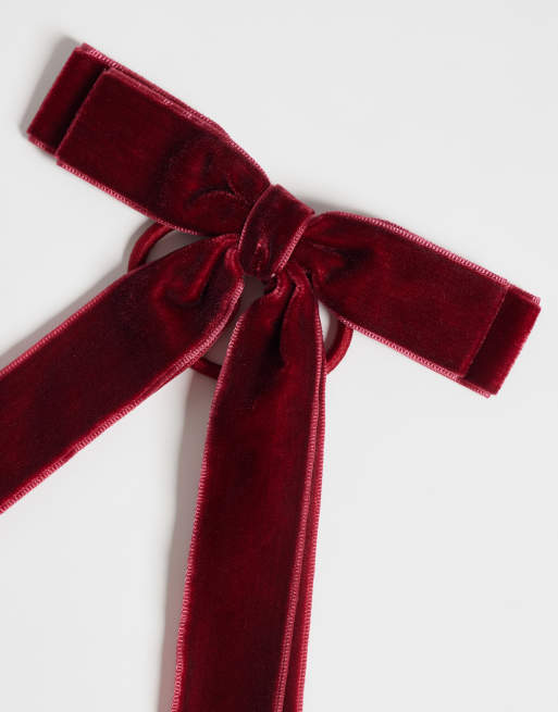 ASOS DESIGN serre-tête avec nœud en velours bordeaux, 3 de 4