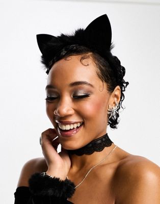 ASOS DESIGN headband with cat ears with faux fur in black - ASOS Price Checker