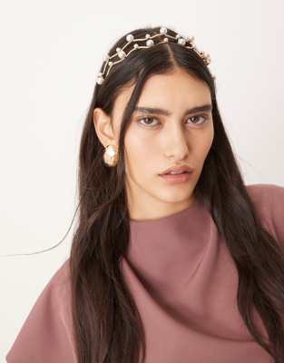 ASOS DESIGN - Serre-tête multi-rangs ondulé avec perles nacrées-Doré