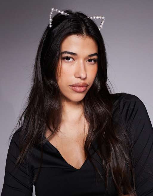ASOS DESIGN - Serre-tête oreilles de chat orné de perles fantaisie - Doré