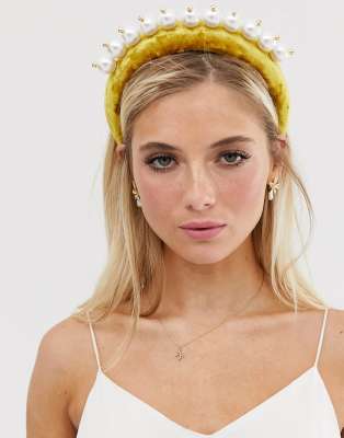 Rembourré Moutarde DesignSerre Asos tête En De Orné Perles Velours Tendance CoBexd