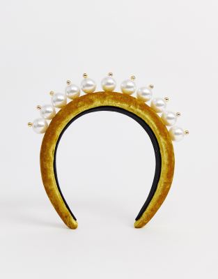 Rembourré Moutarde DesignSerre Asos tête En De Orné Perles Velours Tendance CoBexd