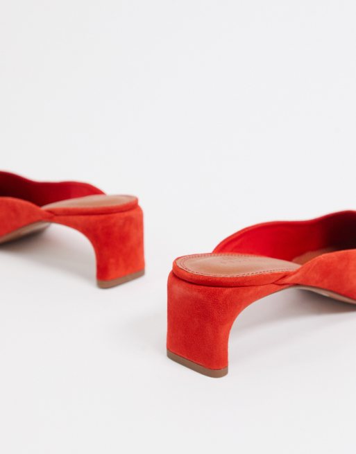 ASOS DESIGN Sesame suede heeled mules in red ASOS