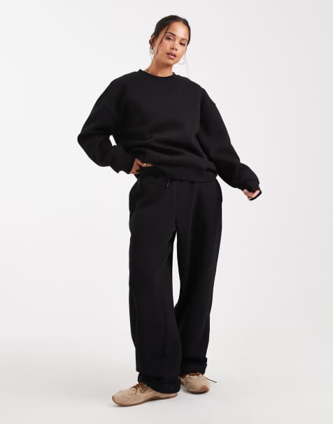 ASOS DESIGN – Set aus angerautem Sweatstoff in Schwarz - view 1