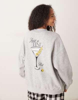 ASOS DESIGN - Set aus Hose mit weitem Bein und Sweatshirt mit Martini-Print-Grau