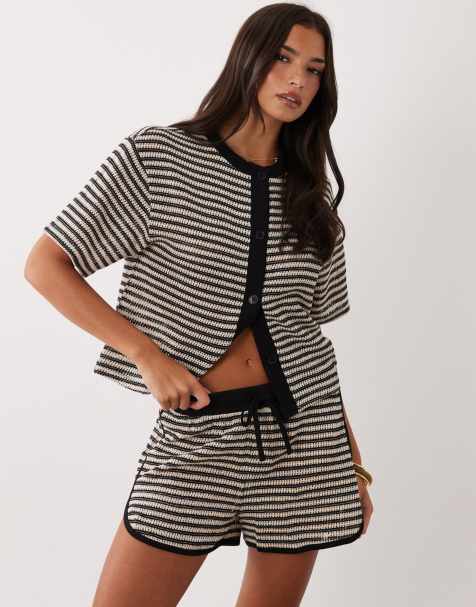 ASOS DESIGN – Set aus strukturiertem Strick in Schwarz-Weiß - view 1