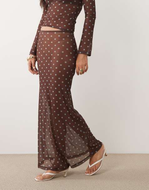ASOS DESIGN – Set aus transparentem Netzstoff in Braun mit Polka Dots - view 1