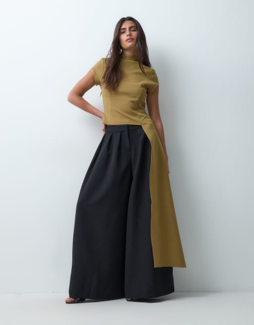 ASOS DESIGN set bonded draped top in golden khaki, 5 of 5