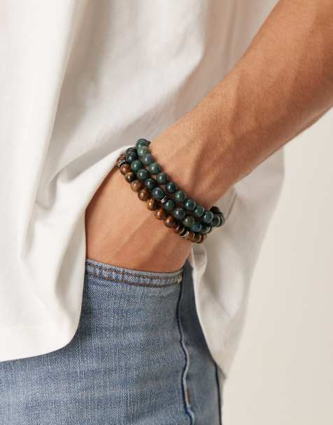ASOS DESIGN - Set con 3 bracciali con perline semipreziose neutre - view 1