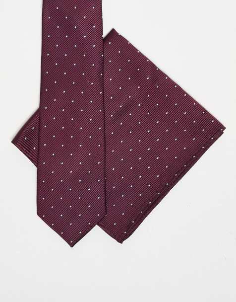 ASOS DESIGN - Set con cravatta e fazzoletto da taschino color bordeaux a pois - view 1