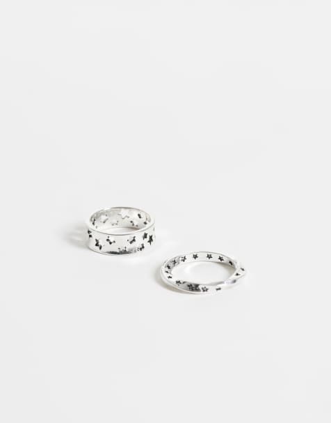 ASOS DESIGN set da 2 anelli intrecciati con cut-out e stella incisa in argento - view 1