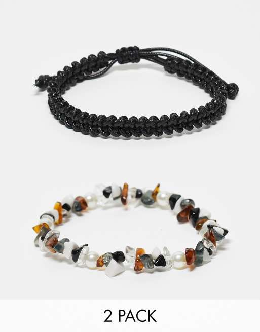 ASOS DESIGN - Set da 2 bracciali con pietre semipreziose multicolore 