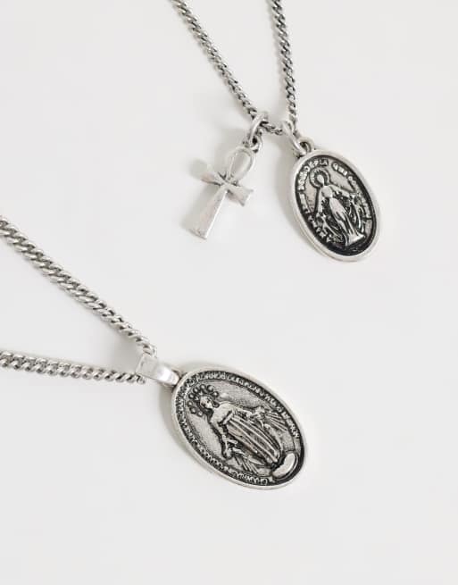 ASOS DESIGN set da 2 collane con pendenti st mary e croce in argento brunito, 3 di 4