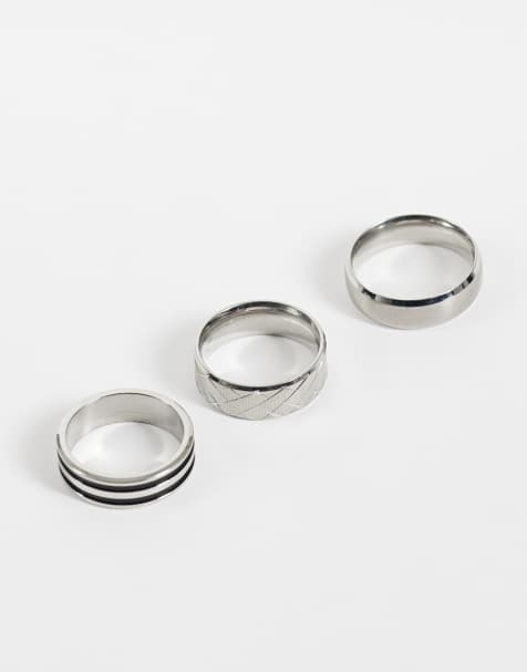 ASOS DESIGN set da 3 anelli a fascia impermeabili in acciaio inossidabile color argento - view 1