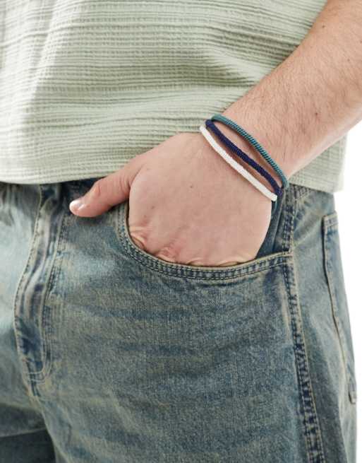 ASOS DESIGN - Set da 3 bracciali regolabili in corda blu navy