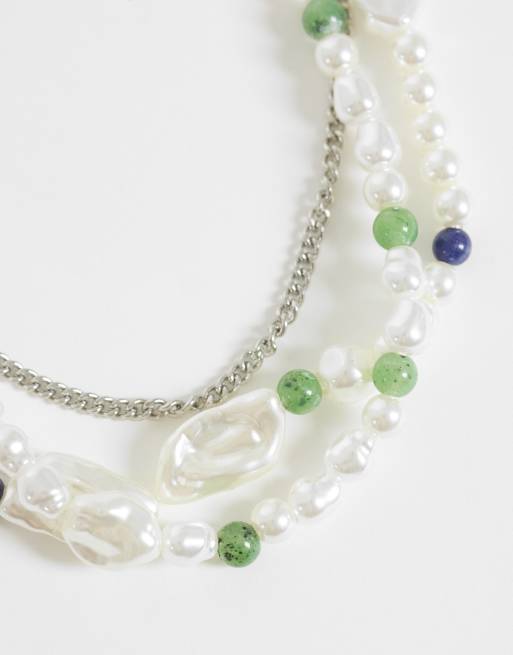 ASOS DESIGN set da 3 collane con perle sintetiche e perline in argento, 3 di 3