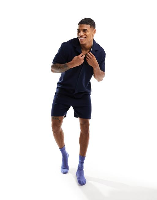ASOS DESIGN - Set da casa blu navy testurizzato a nido d'ape