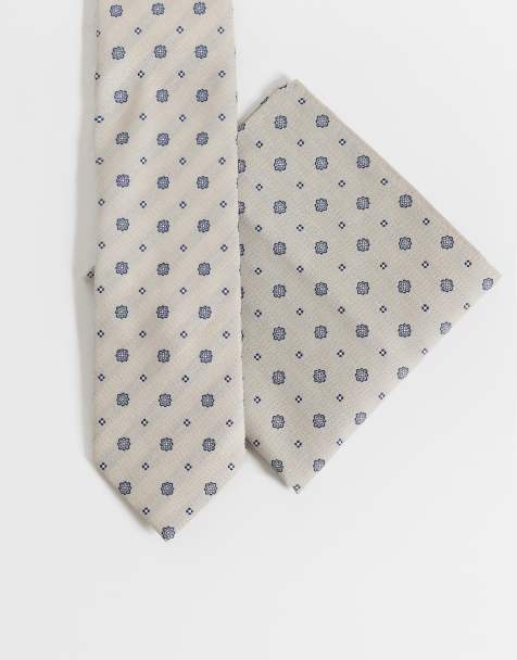ASOS DESIGN - Set de pañuelo de bolsillo y corbata azul marino y gris con patrón floral y geométrico - view 1