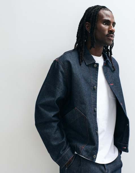ASOS DESIGN set denim harrington jacket in raw indigo - view 1