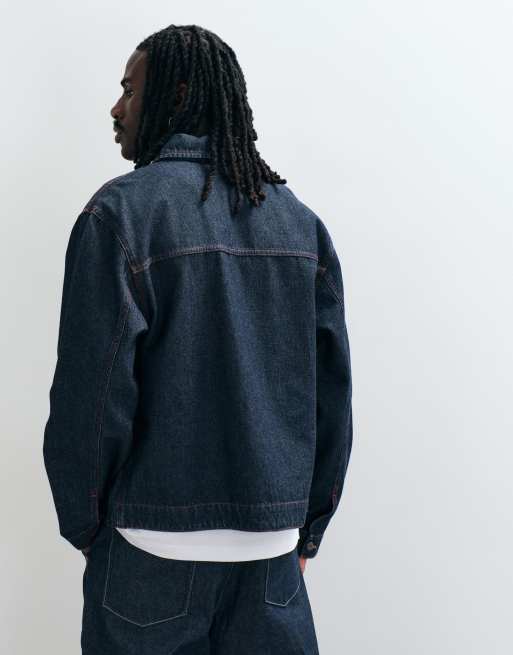 ASOS DESIGN set denim harrington jacket in raw indigo, 5 of 5