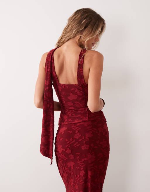 ASOS DESIGN set devore scarf-topp med sömmar i vinrött, 4 av 4
