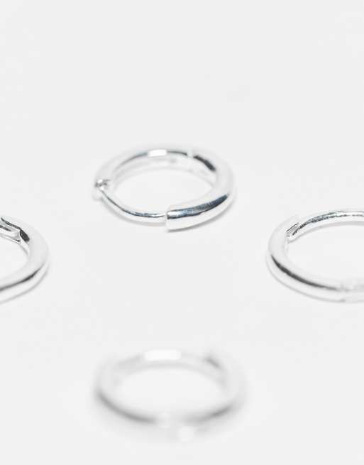 ASOS DESIGN - Set di 2 paia di orecchini a cerchio in argento sterling da 10 mm e 12 mm, 3 di 4